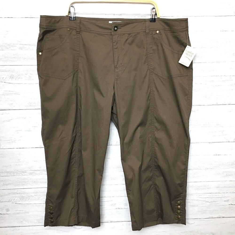 NEW CJ Banks Women's Brown Stretch Crop Pants Lightweight size 24W length 23"